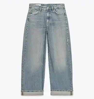 Zara Trf Baggy Folded Mid-Waist Jeans